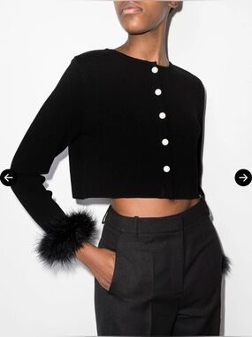 Sleeper Black Feather-Cuff Knitted Cardigan